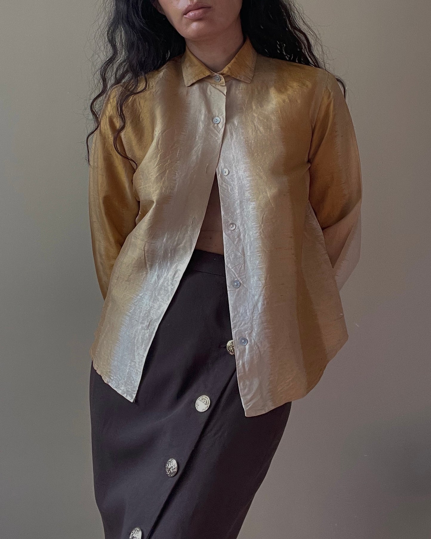 Vintage Gold Gradient Silk Shirt