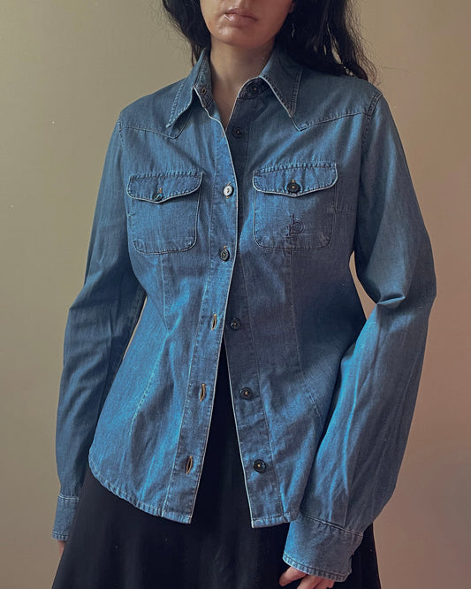 Vintage Designer Rocco Barocco J Western Blue Denim Shirt