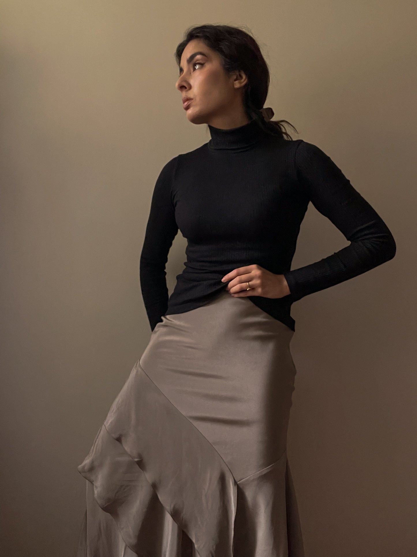 Preloved Designer Max Mara Taupe Silk Flamenco Skirt