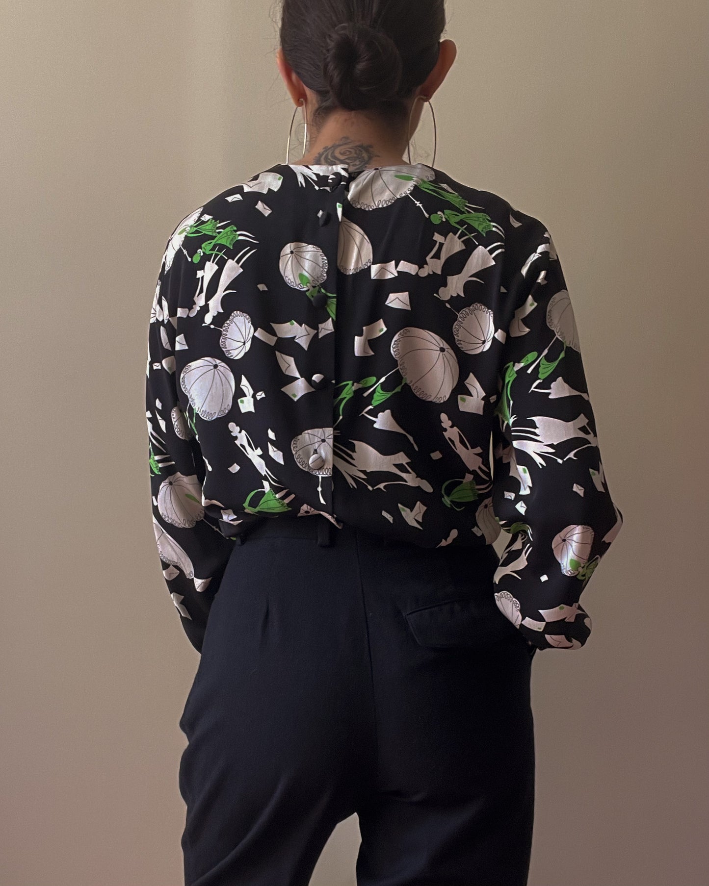 Vintage Designer Christian Dior Silk Print Top