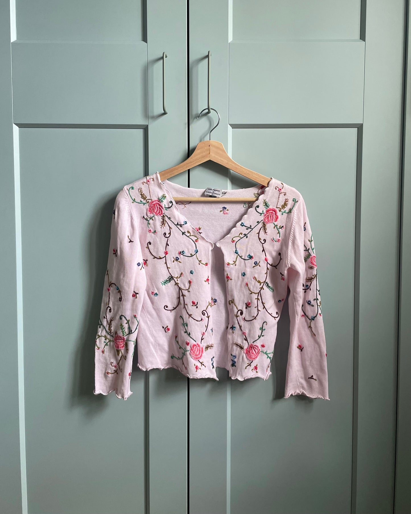 Vintage Designer Philosophy By Alberta Ferretti Embroidered Pink Cardigan