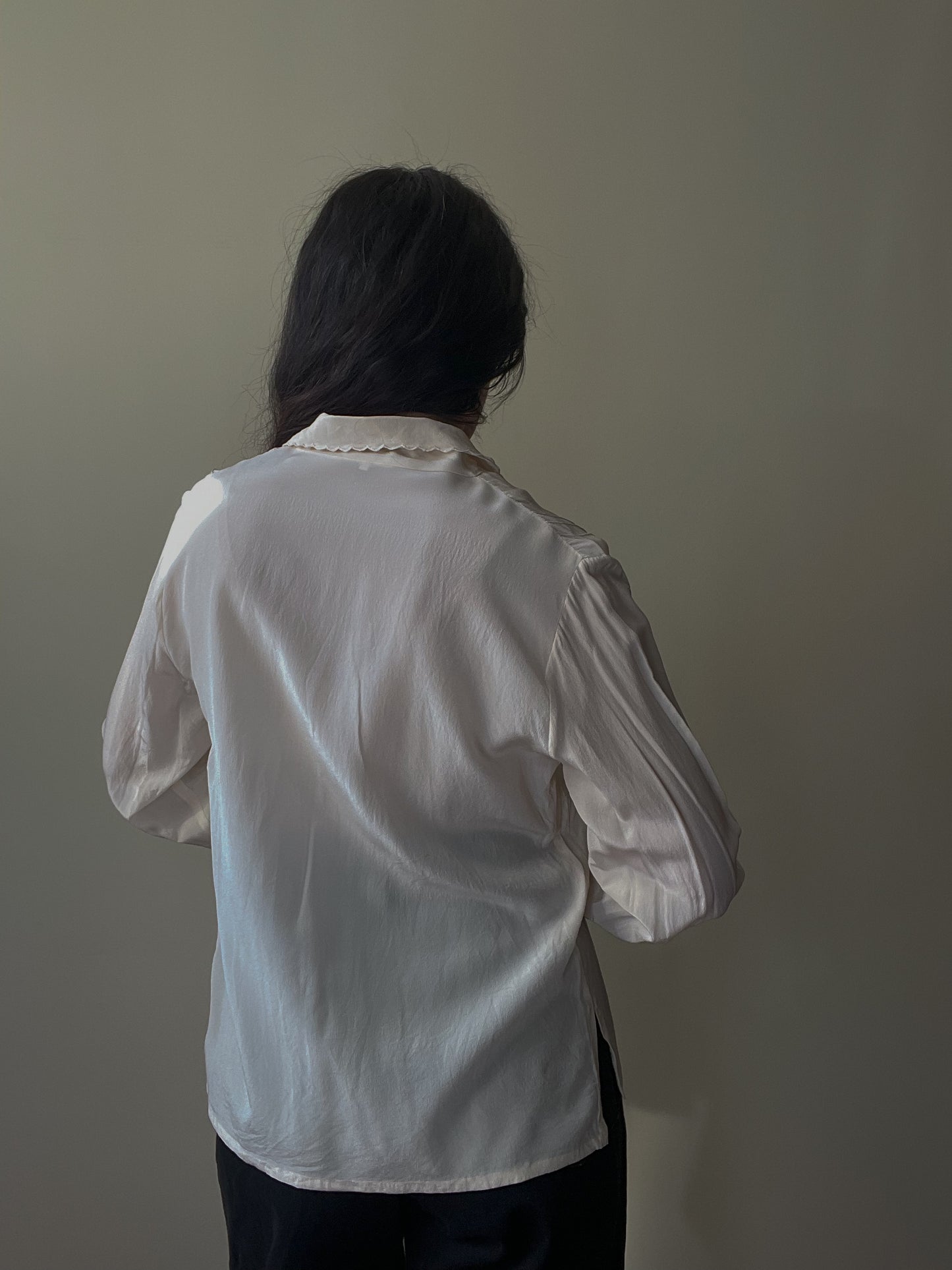 Vintage Cream Embroidered Silk Top