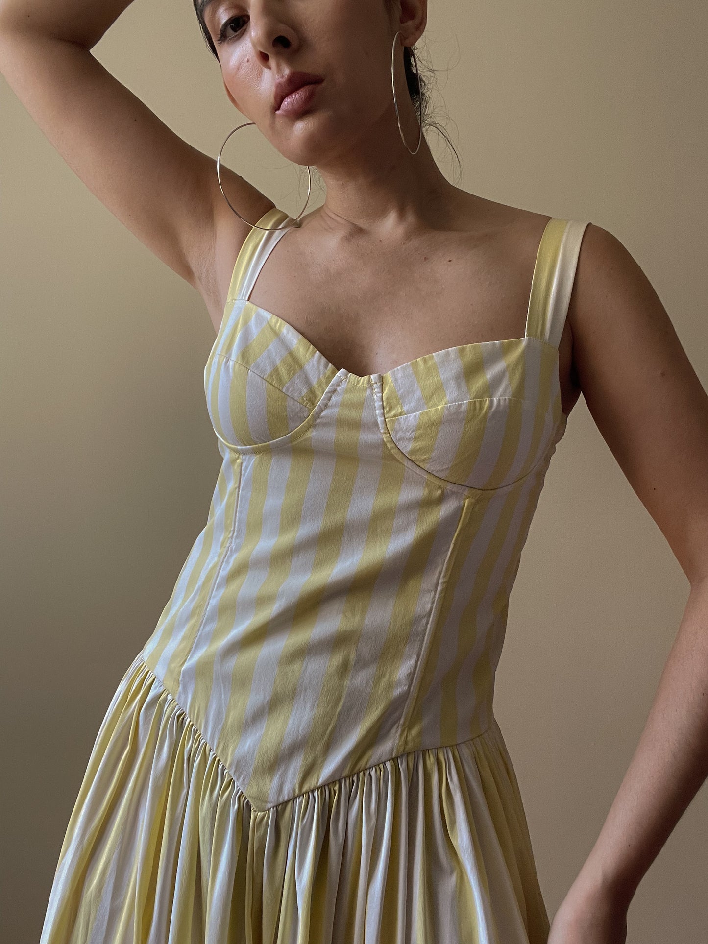 Vintage Butter Yellow Stripe Midsummer Cotton Dress