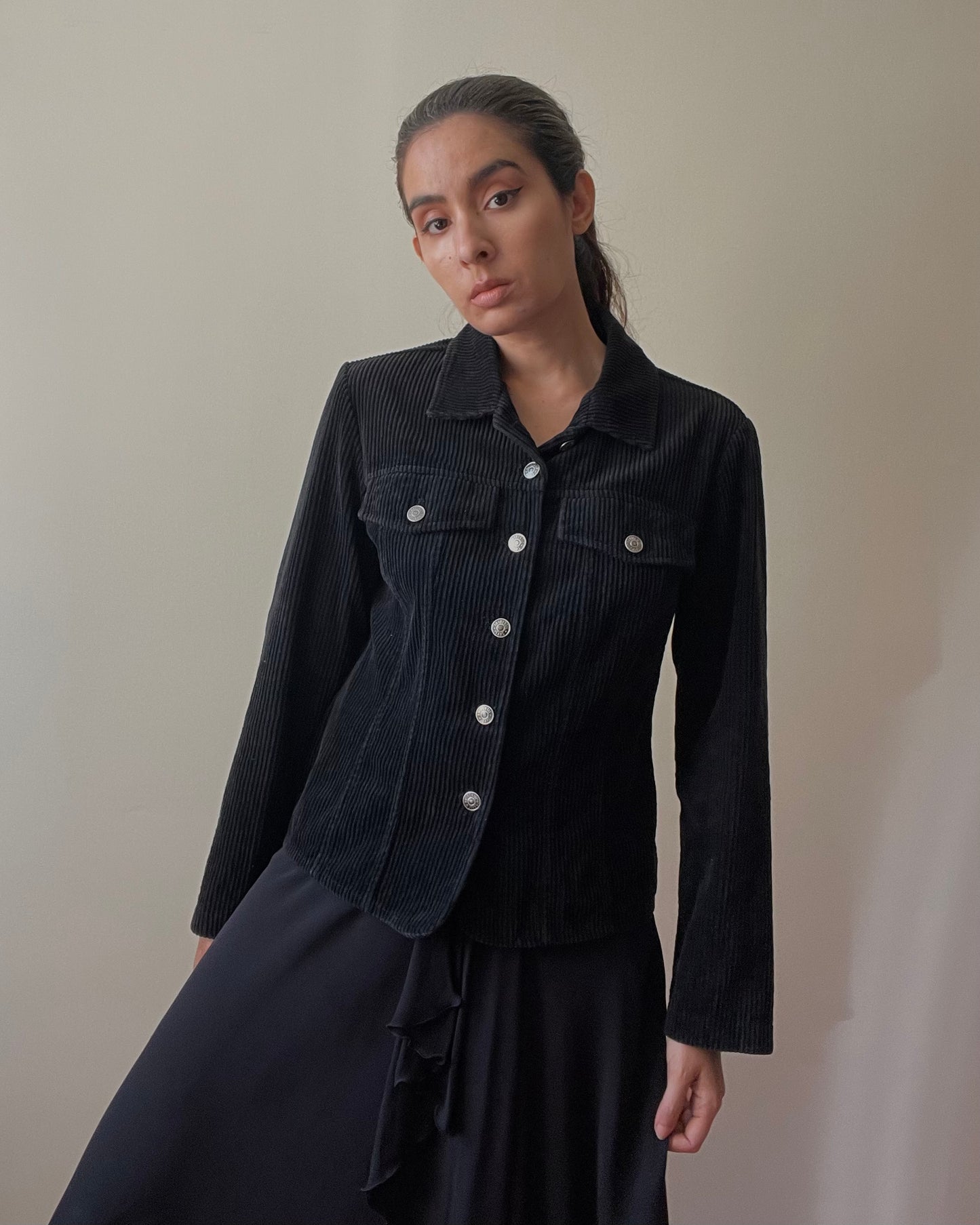 Vintage Black Cotton Corduroy Boxy Jacket