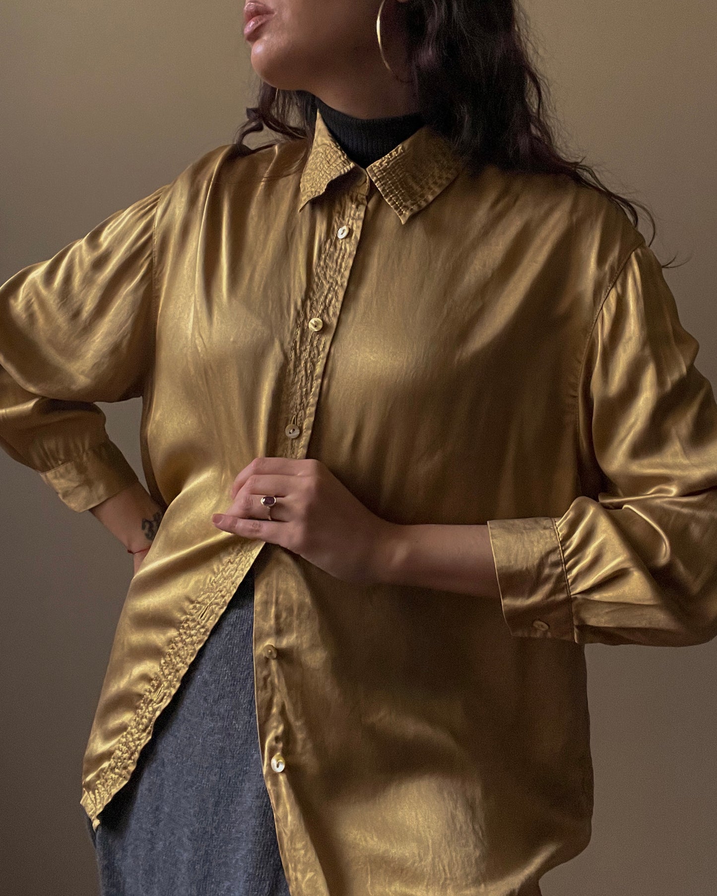 Vintage Designer Luisa Spagnoli Gold Satin Silk Top