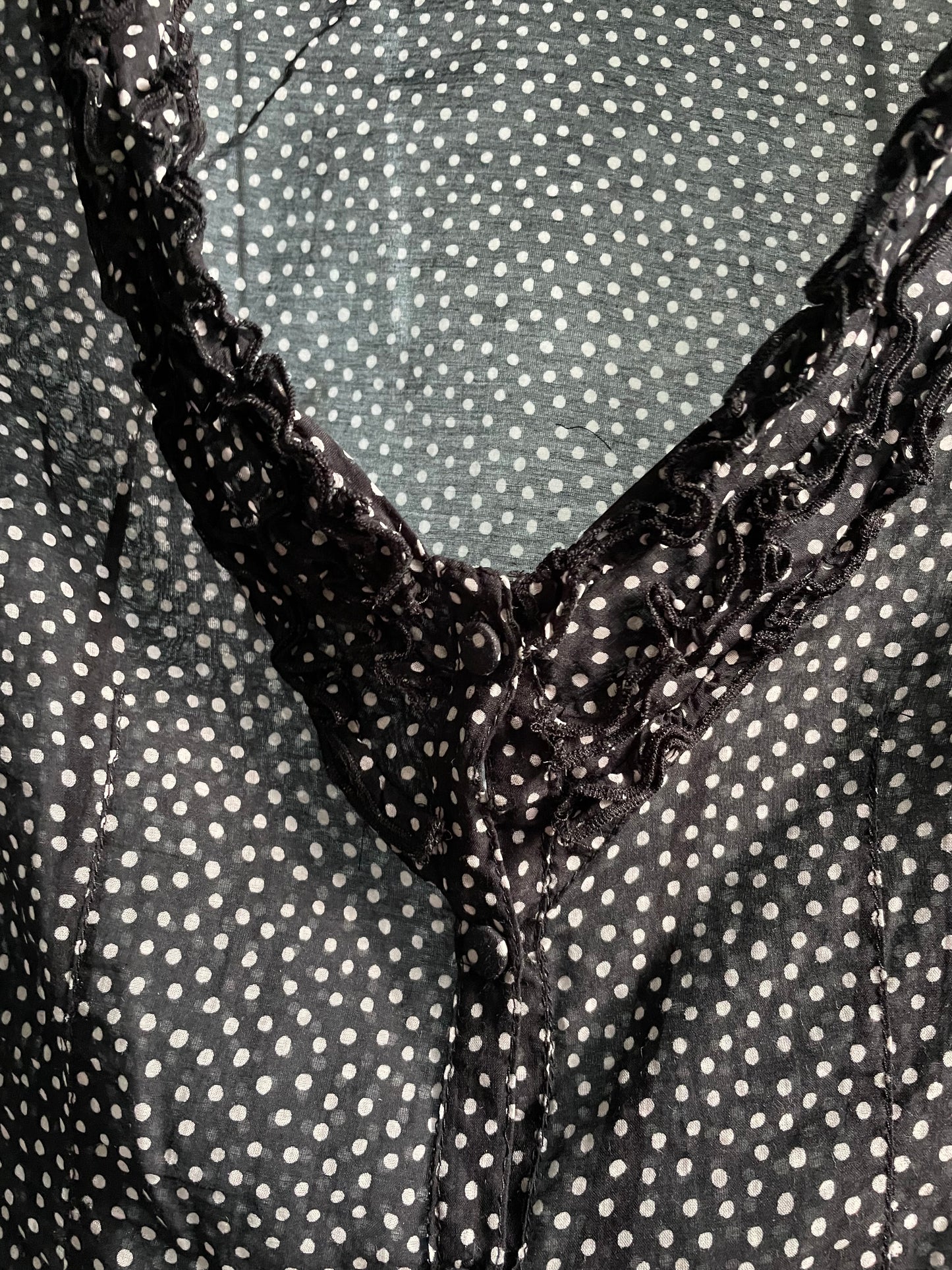 Vintage Designer Stefanel Silk Black Flamenco Dot Print Ruffle Top