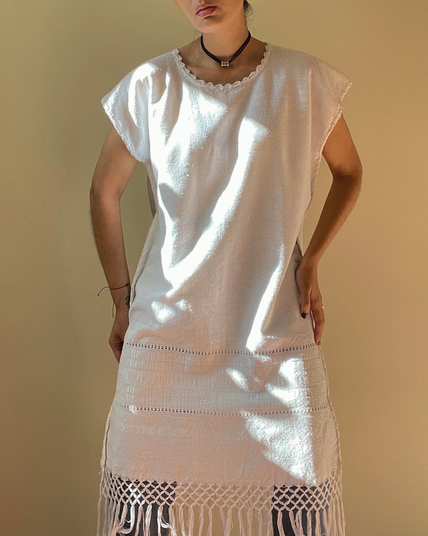 Handmade Midsummer Embroidered White Cotton Dress