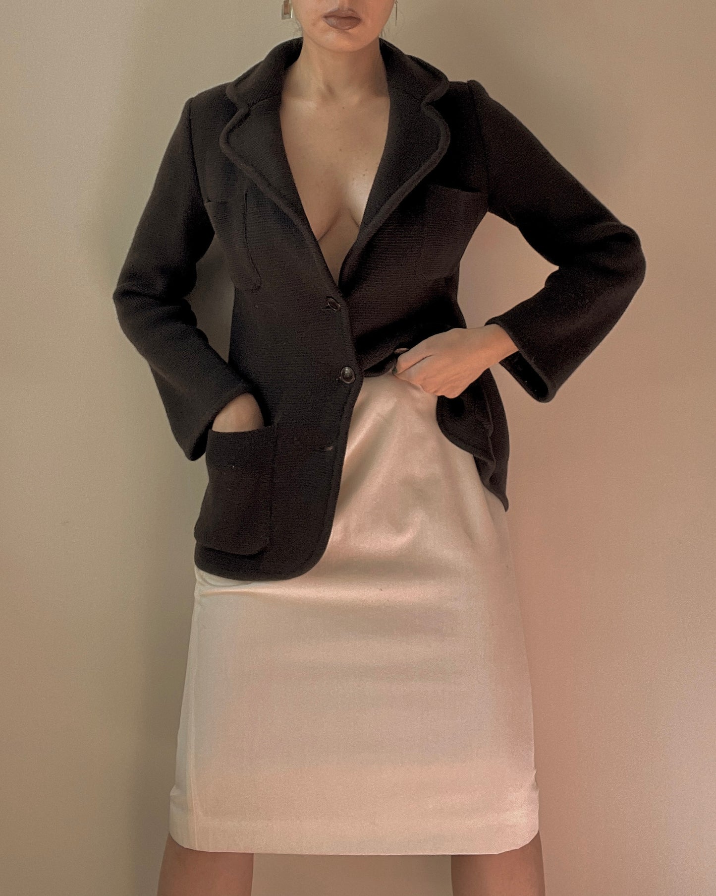 Vintage Designer Yves Saint Laurent Brown Knit Blazer