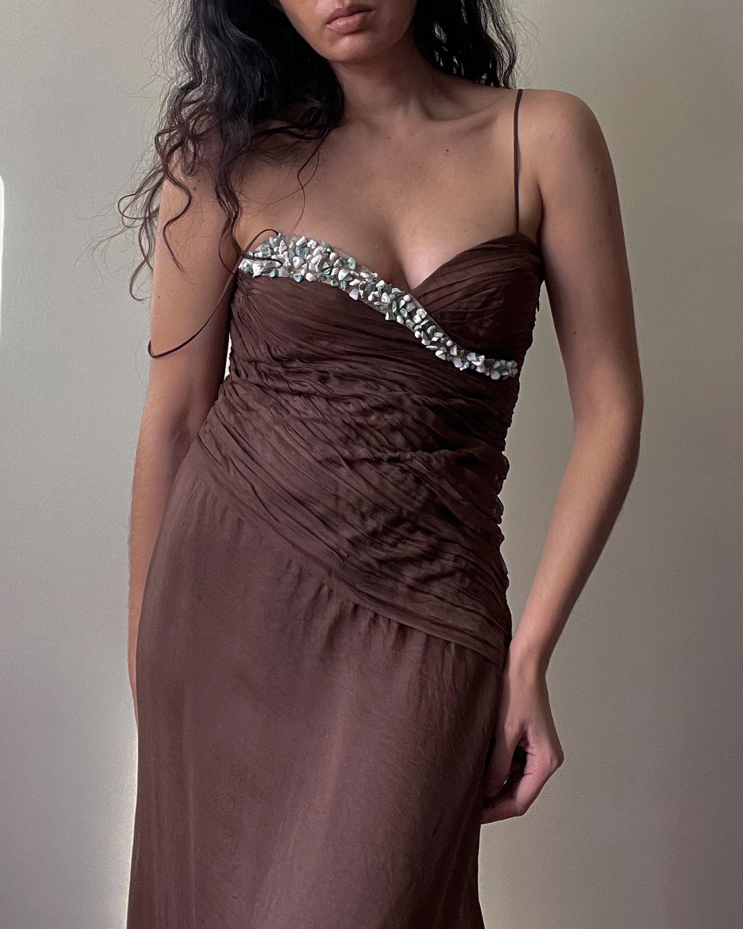 Vintage Designer La Perla Silk Chocolate Asymmetric Hem Dress