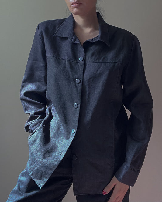 Vintage Black Boxy Linen Shirt