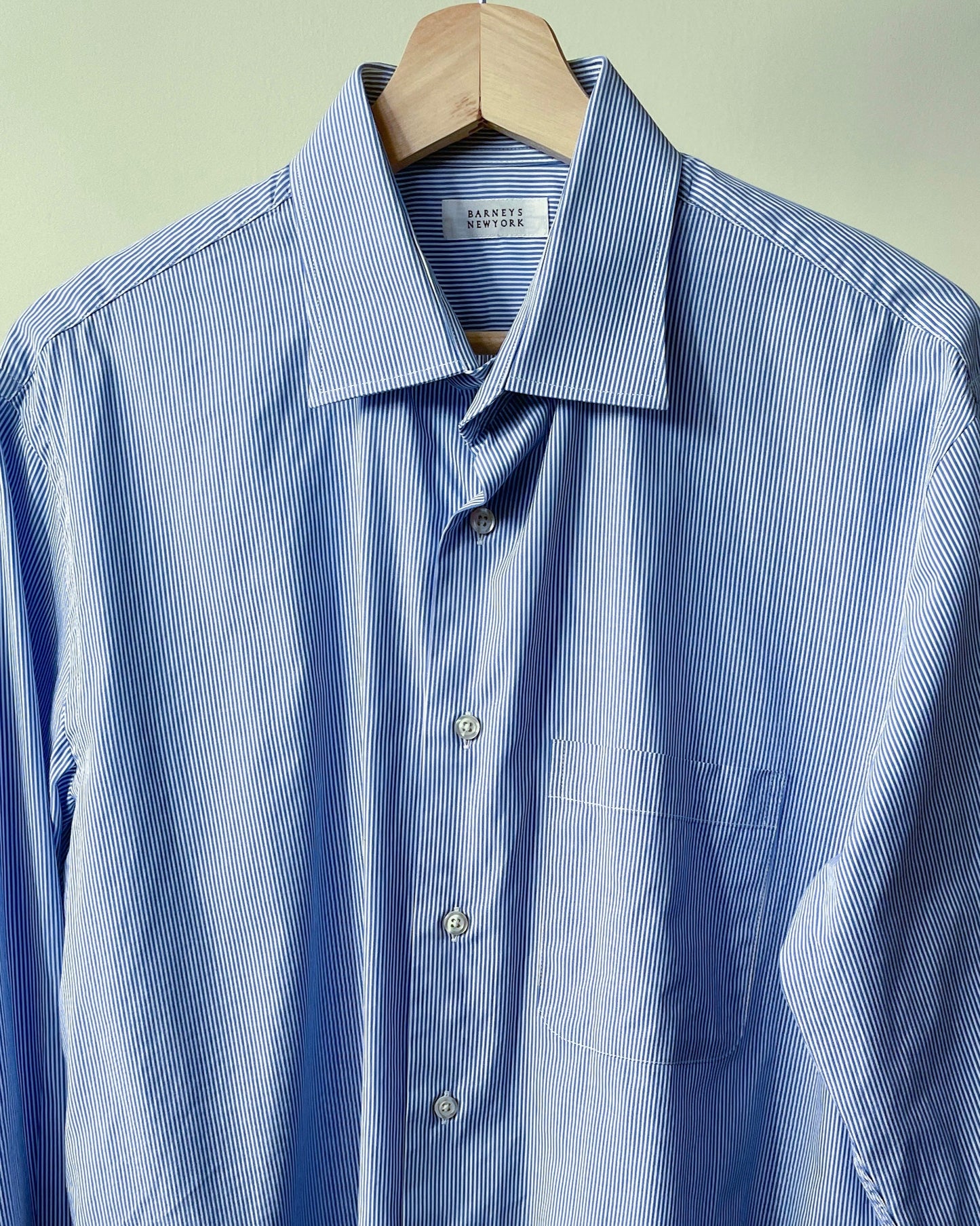 Vintage Brand Barneys New York Blue Cotton Raw Crop Hem Shirt