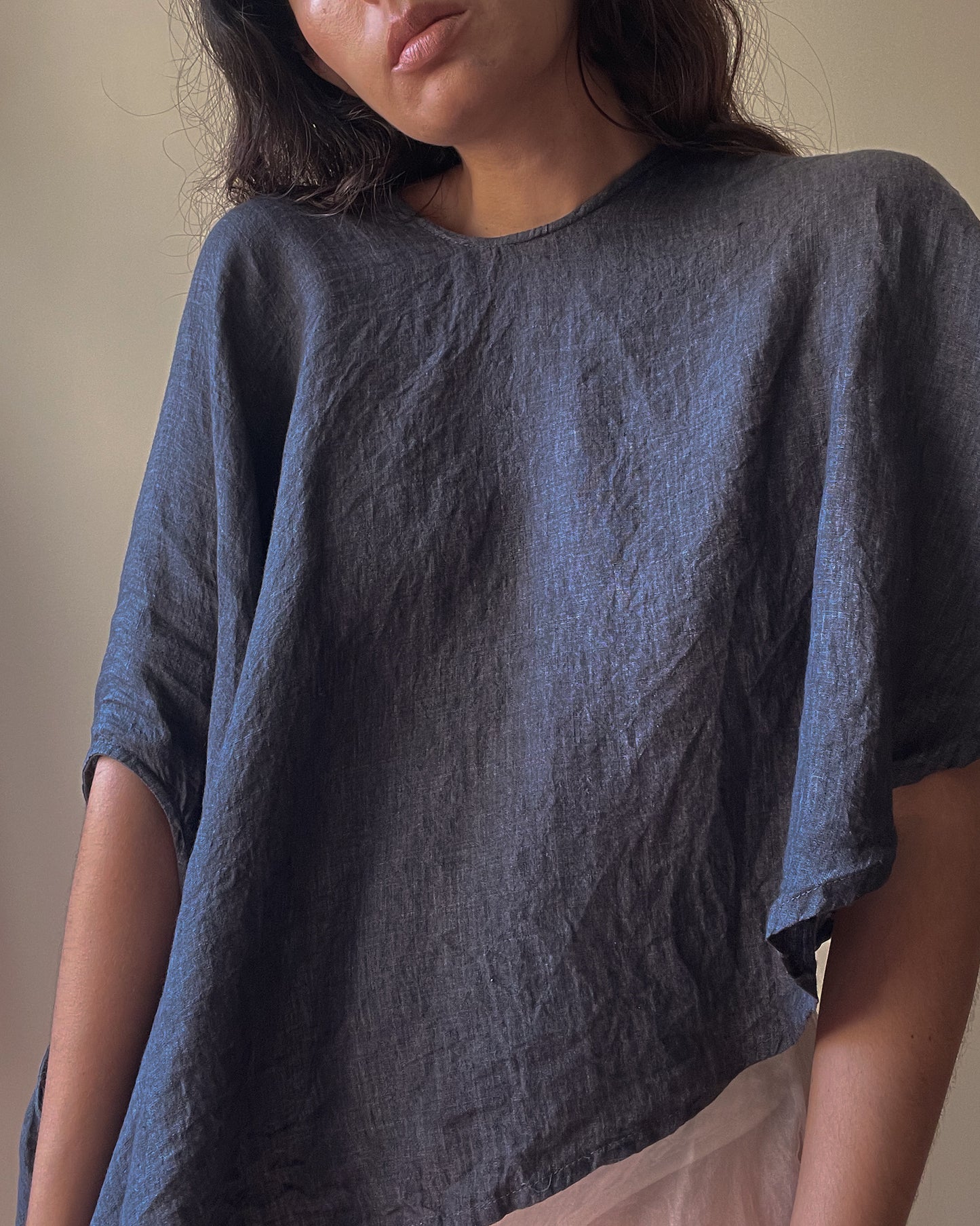 Vintage Designer Vuokko Grey Linen Asymmetrical Cape Top