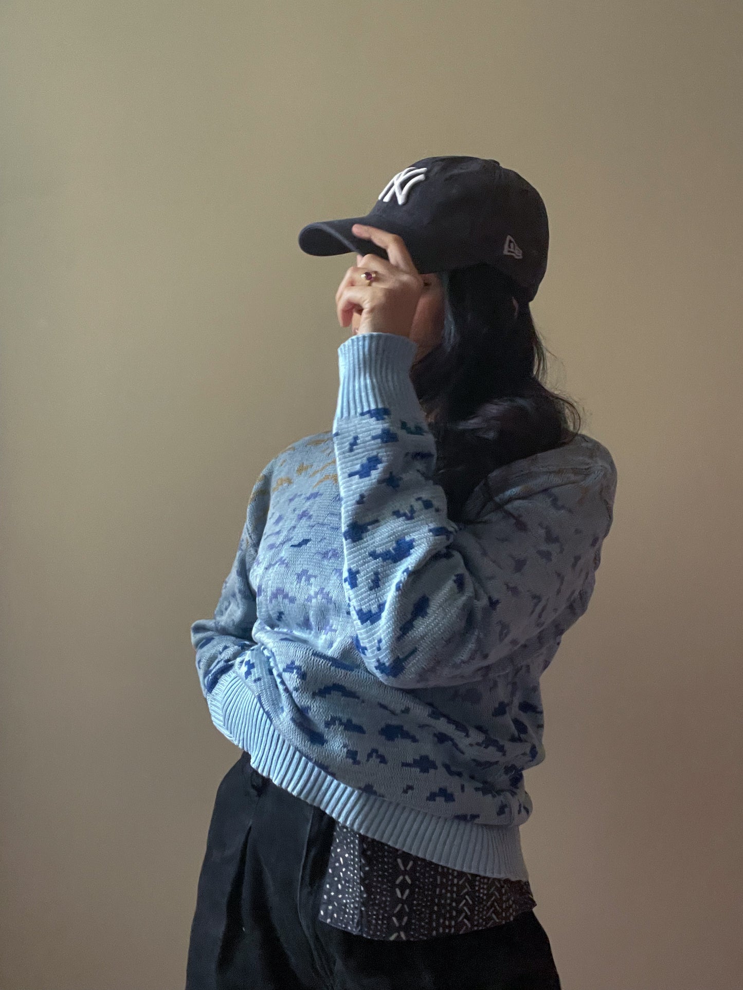 Vintage Designer Laura Biagiotti Blue Cotton Knit Sweater