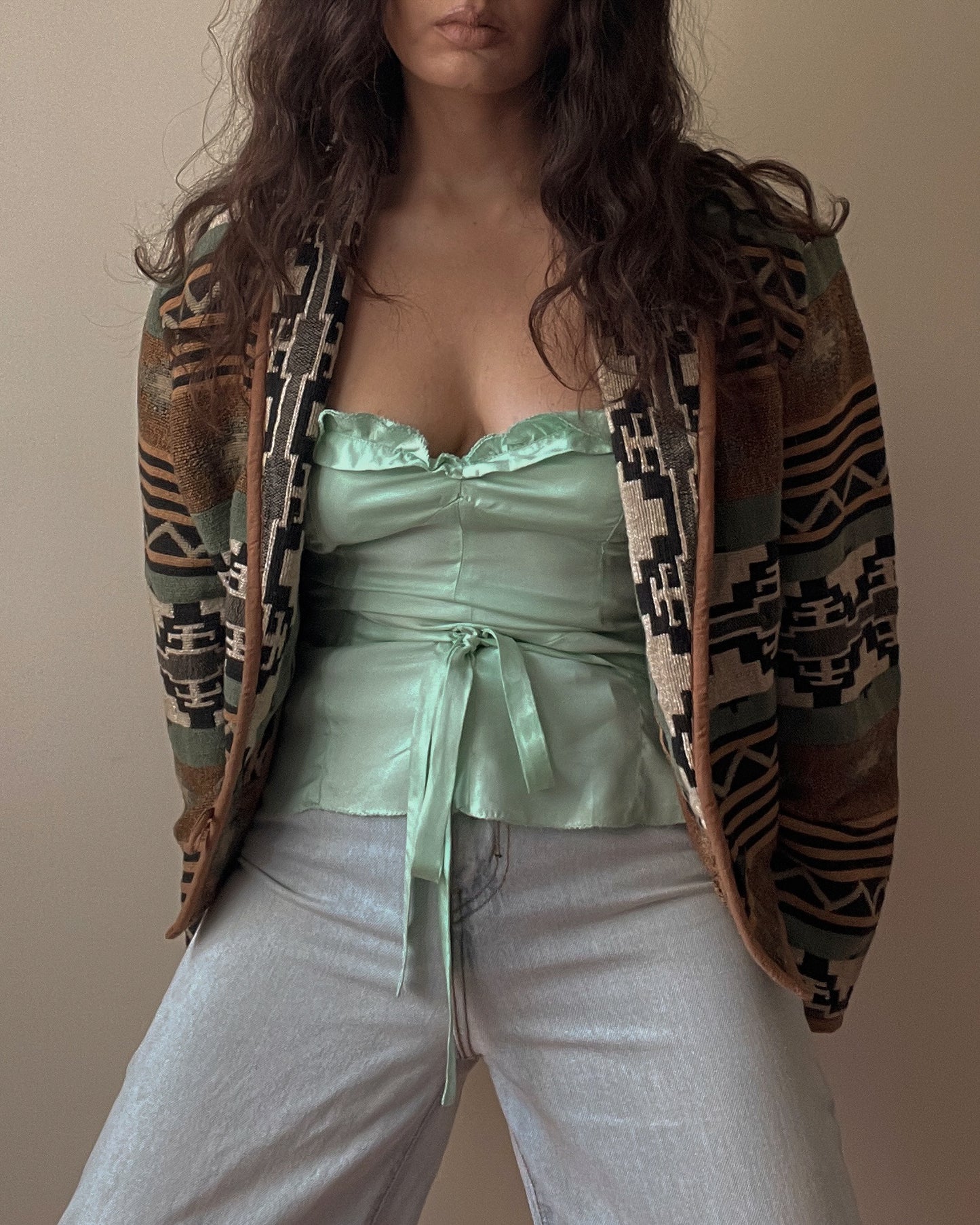 Vintage Western Style Jacquard Cotton Blazer