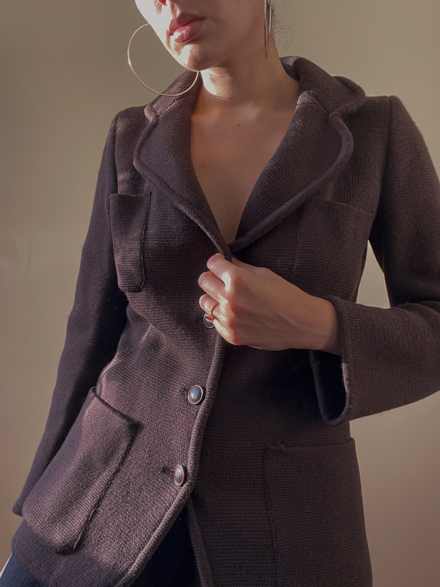 Vintage Designer Yves Saint Laurent Brown Knit Blazer