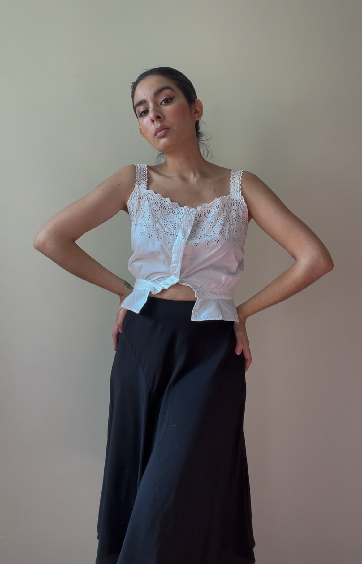 Antique White Cotton Embroidered Tank Top