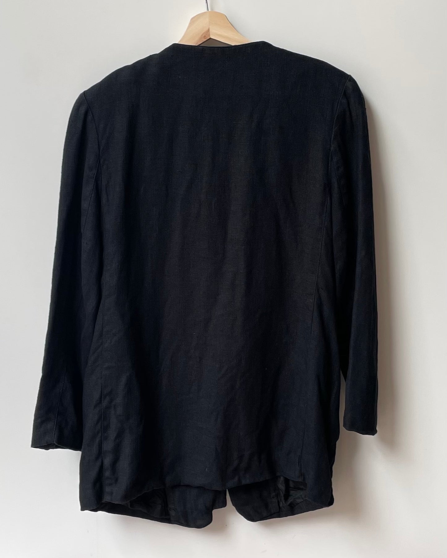 Vintage Black Linen Feminine Top w/ Metal Buttons