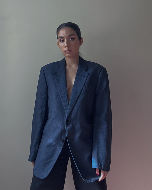 Vintage Oversized Navy Linen Blend Armani Blazer