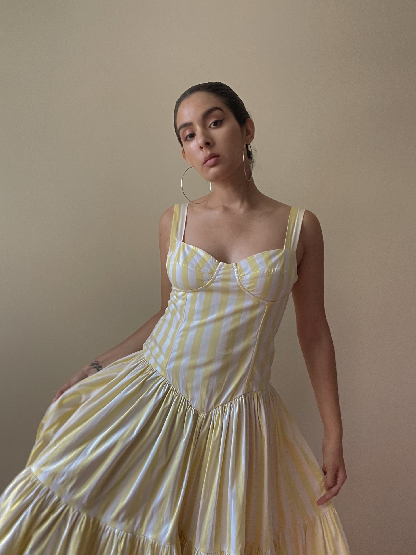 Vintage Butter Yellow Stripe Midsummer Cotton Dress