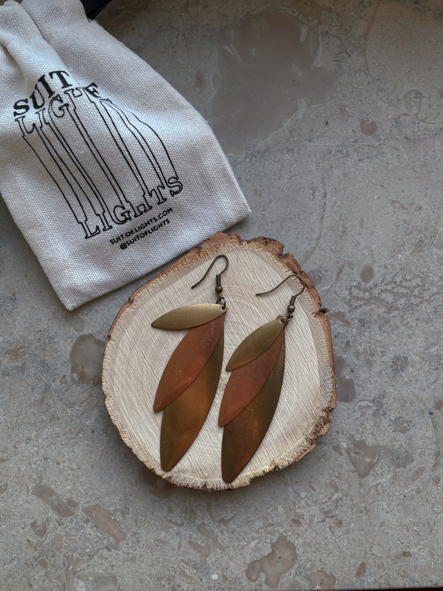 Vintage Chilean Copper & Brass Pendant Earrings