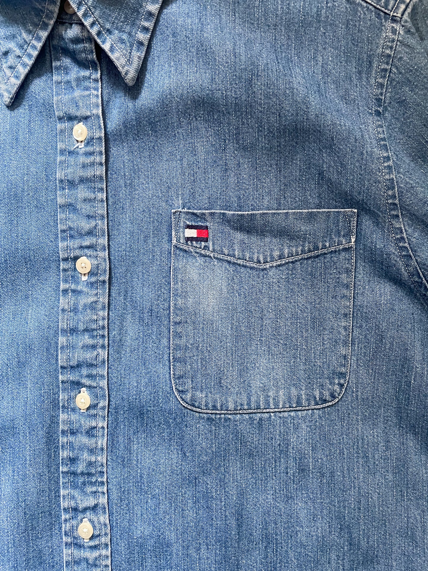 Vintage Designer Tommy Hilfiger Cotton Blue Chambray Shirt
