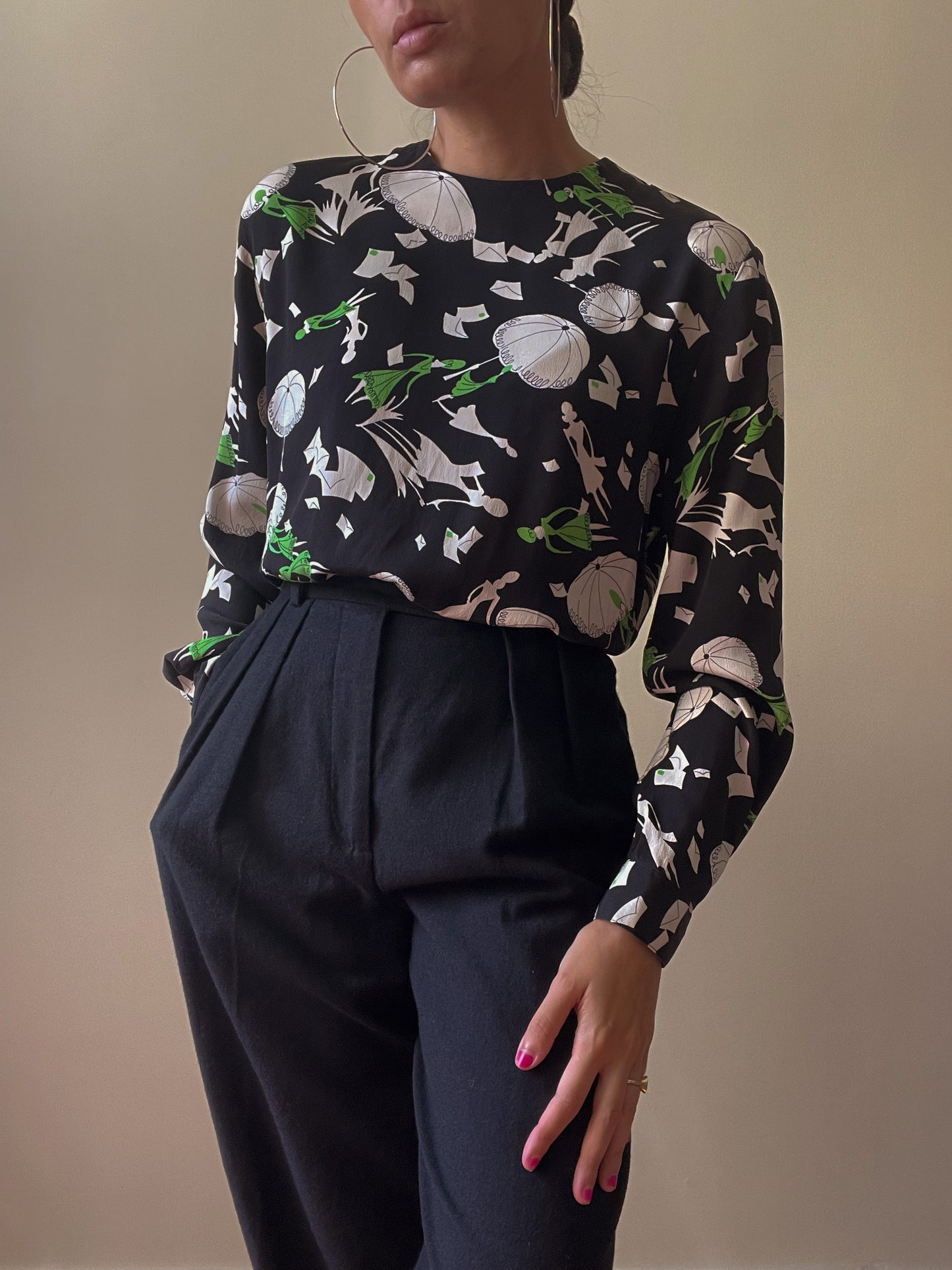 Vintage Designer Christian Dior Silk Print Top