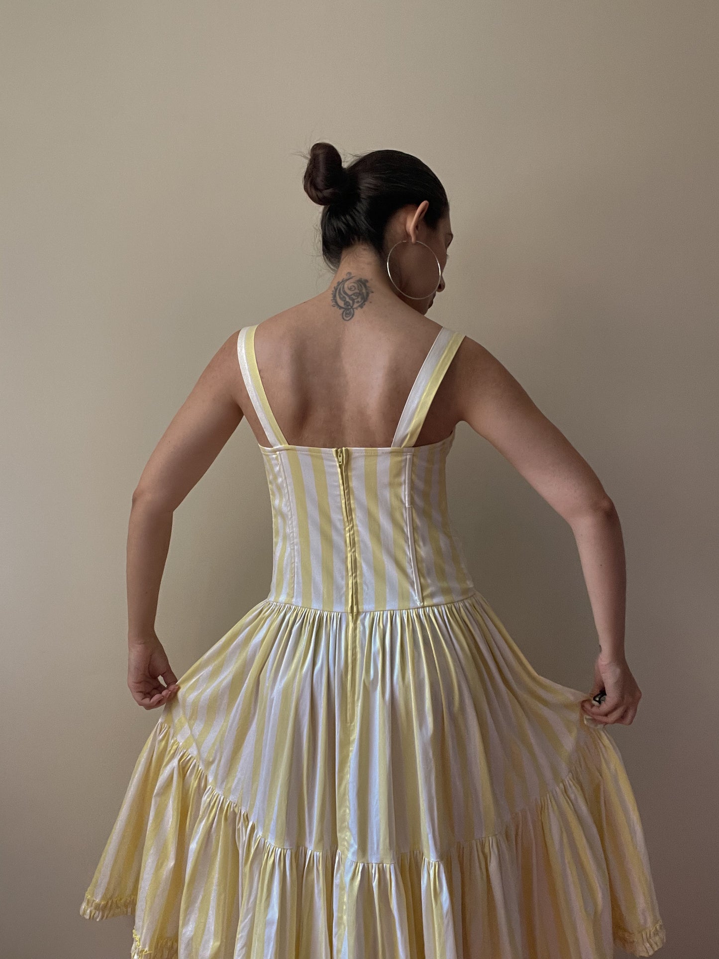 Vintage Butter Yellow Stripe Midsummer Cotton Dress