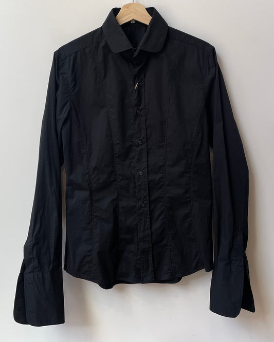 Vintage Black Cotton Cufflink Shirt