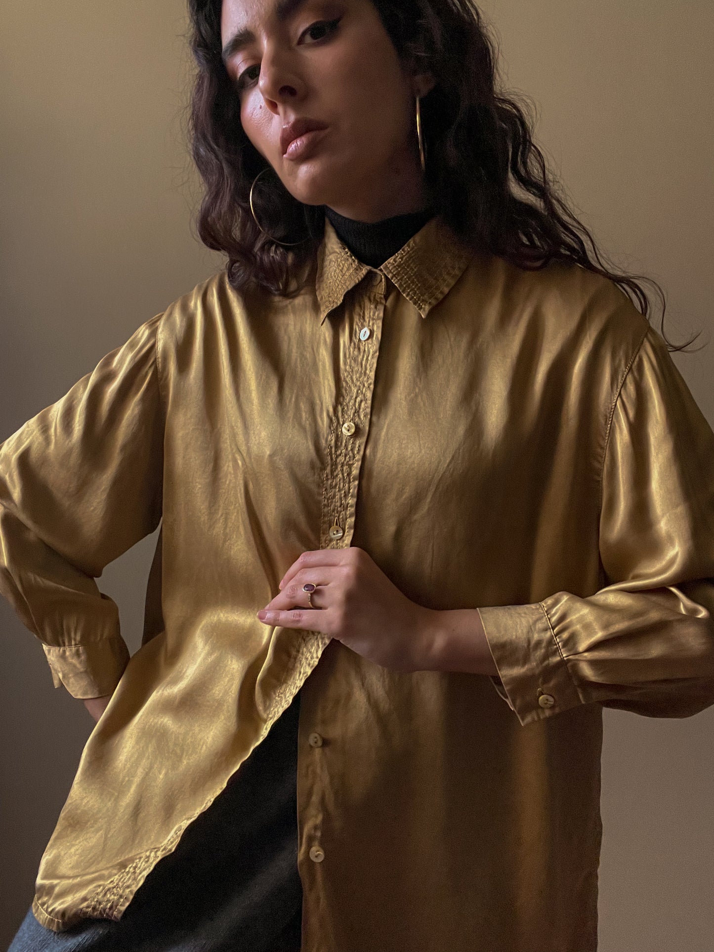Vintage Designer Luisa Spagnoli Gold Satin Silk Top