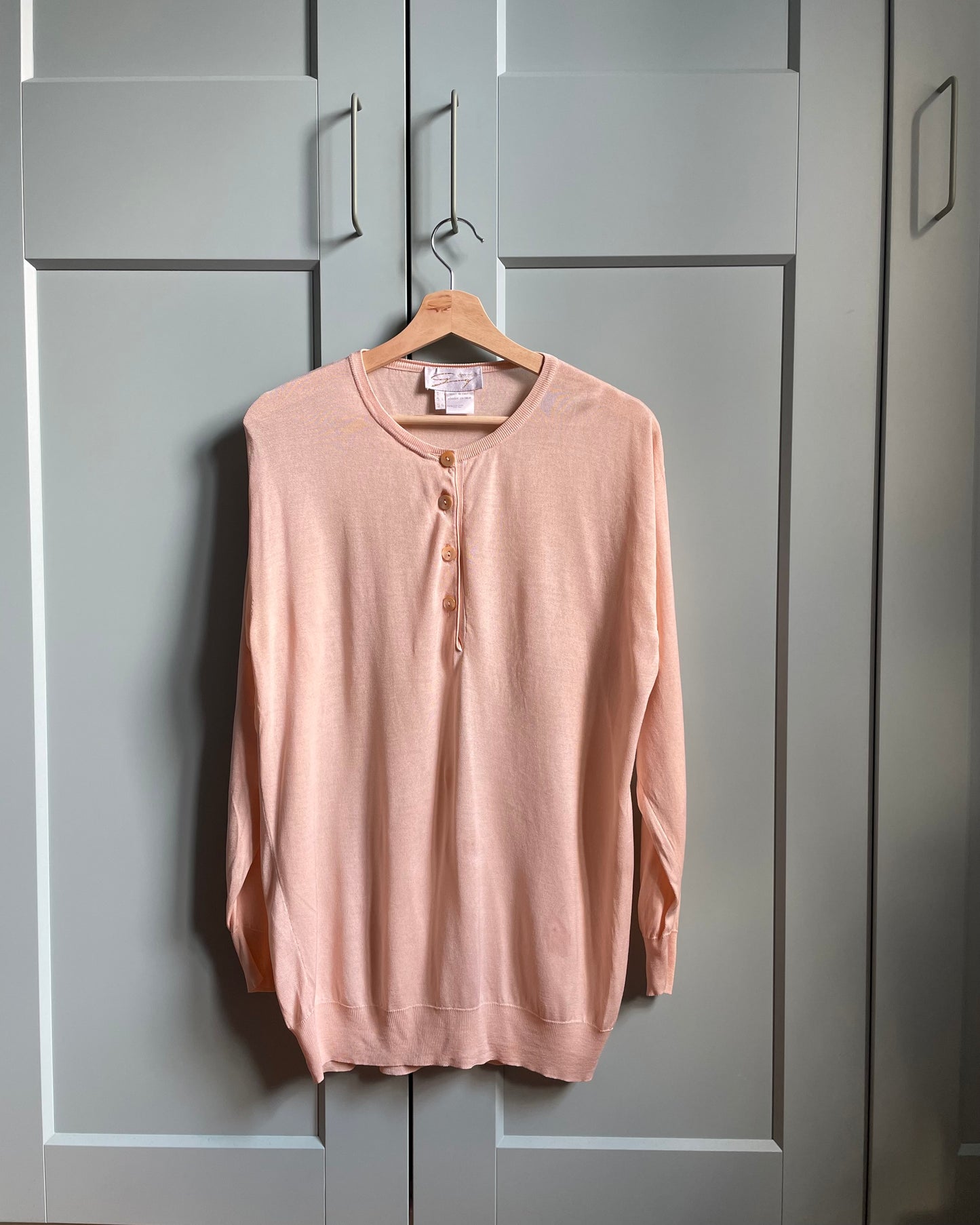 Vintage Designer Genny Maglia Pink Silk Henley Knit Top