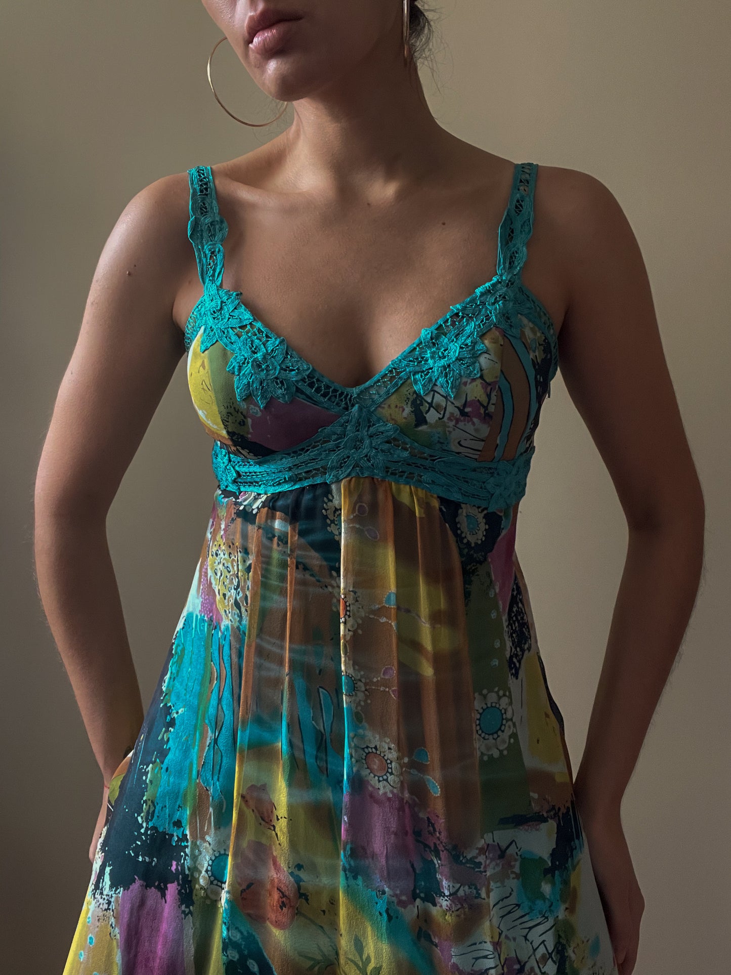 Vintage Designer Sue Wong Silk Print Dress