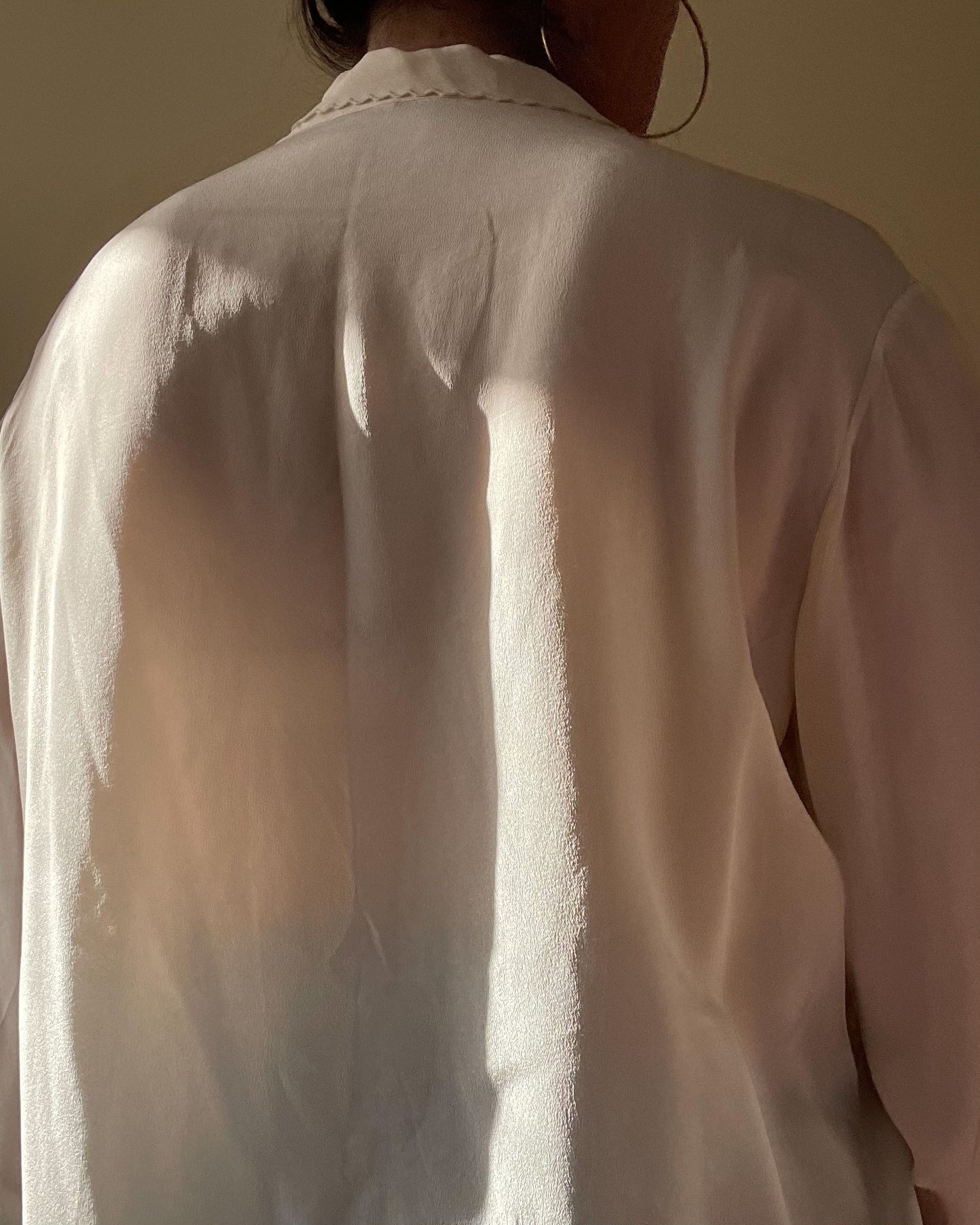 Vintage Cream Silk Collared Blouse With Embroidered Frontal Detail