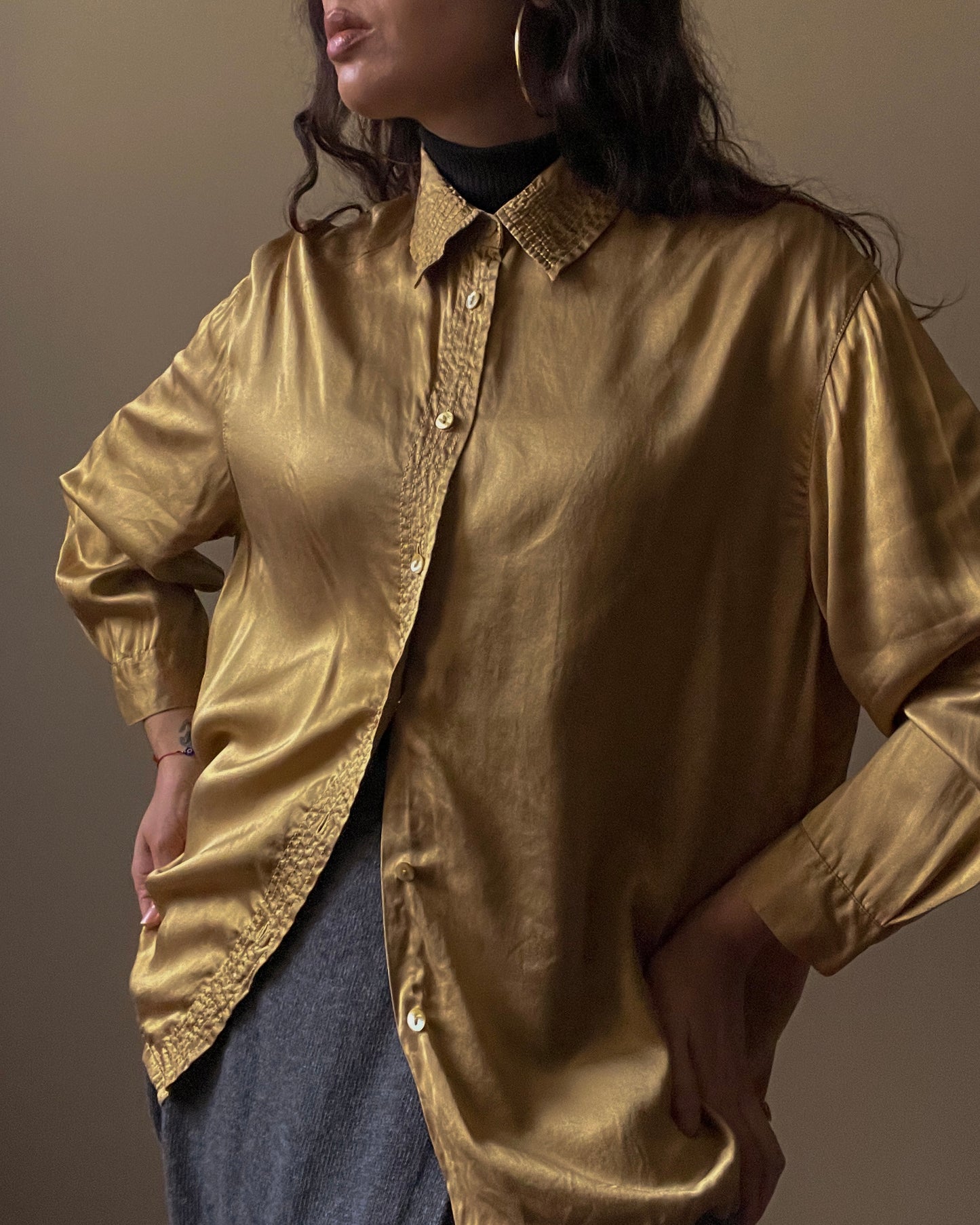 Vintage Designer Luisa Spagnoli Gold Satin Silk Top
