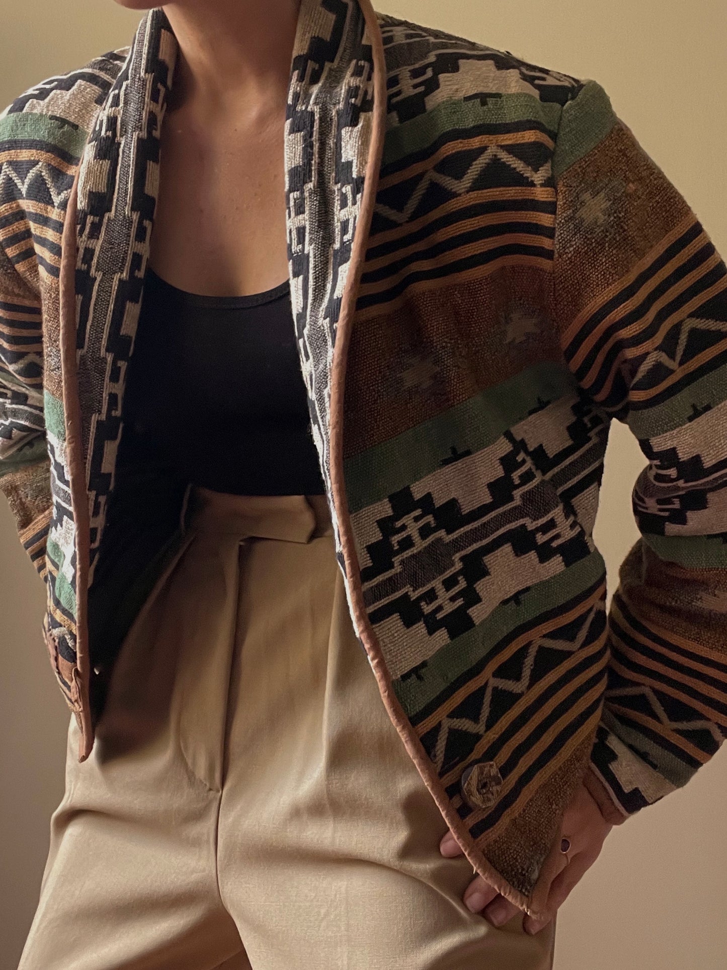 Vintage Western Style Jacquard Cotton Blazer