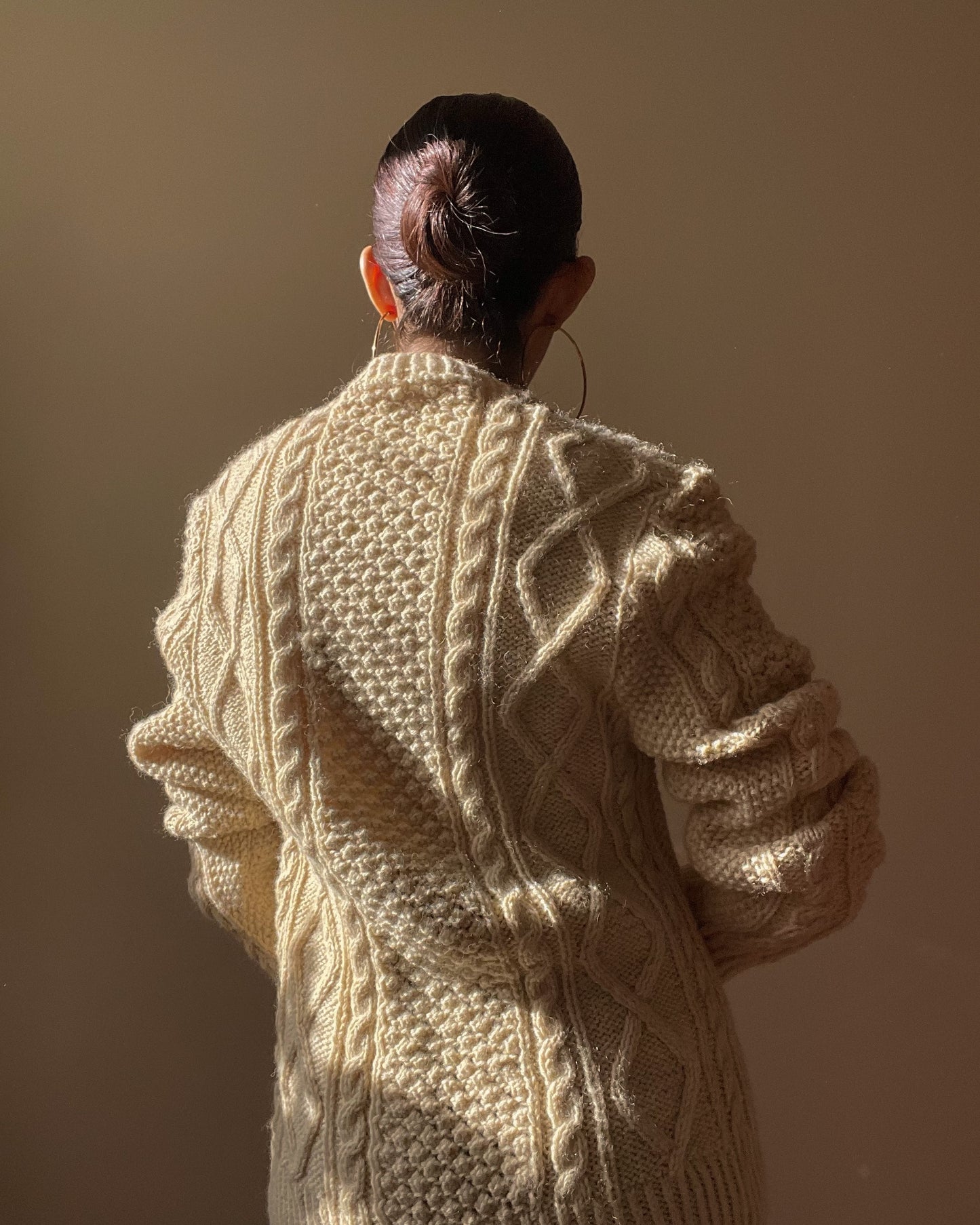 Vintage Knit Fisherman Wool Sweater in Cream Color