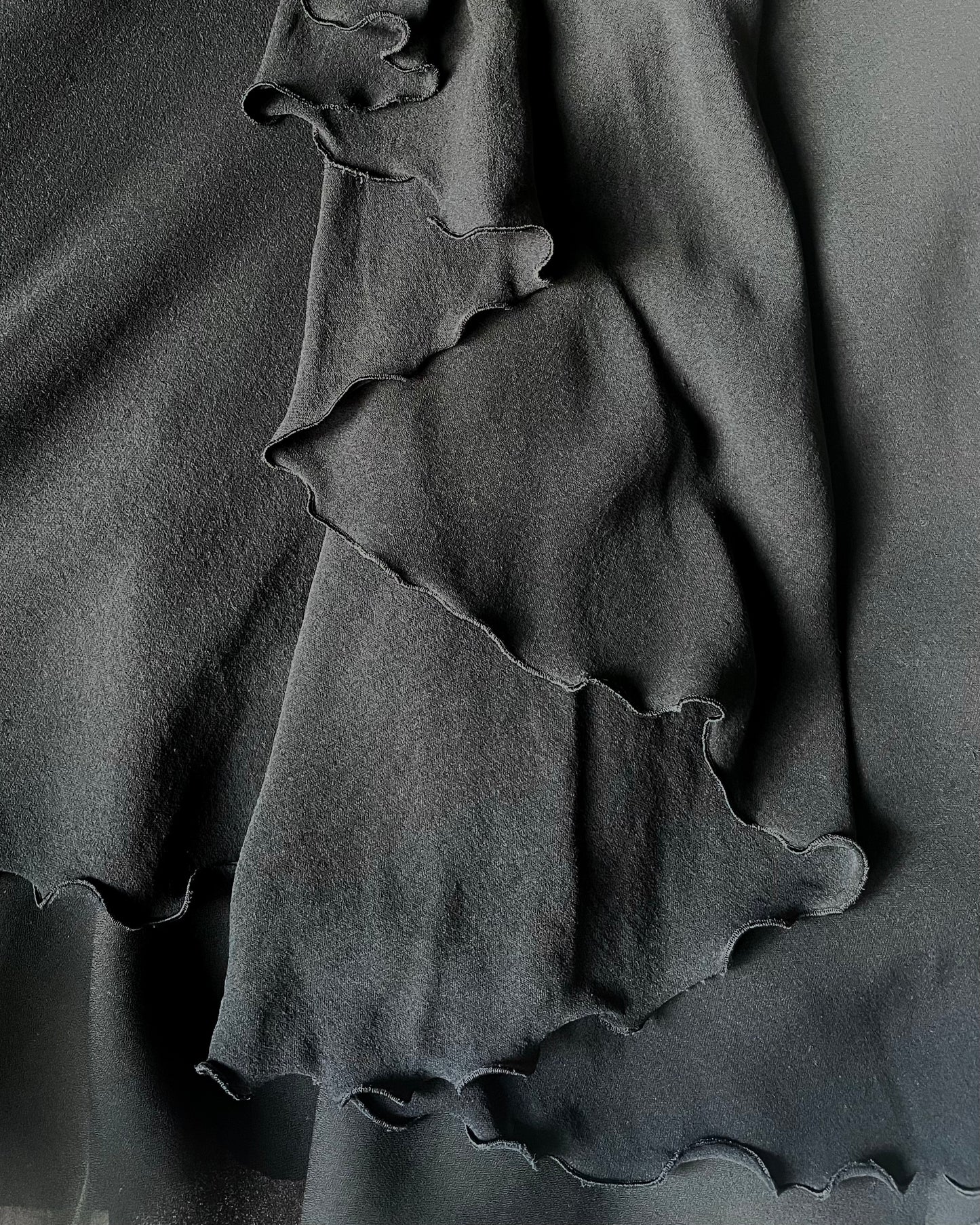Vintage Designer Armani Midi Black Silk Ruffle Trim Skirt