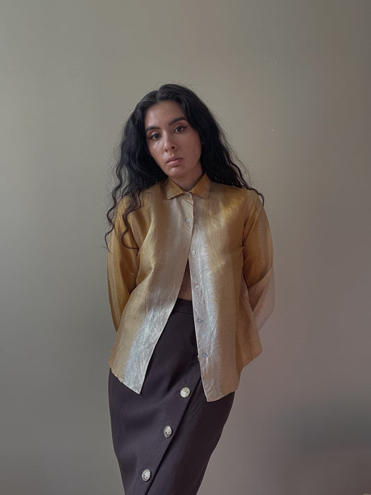Vintage Gold Gradient Silk Shirt