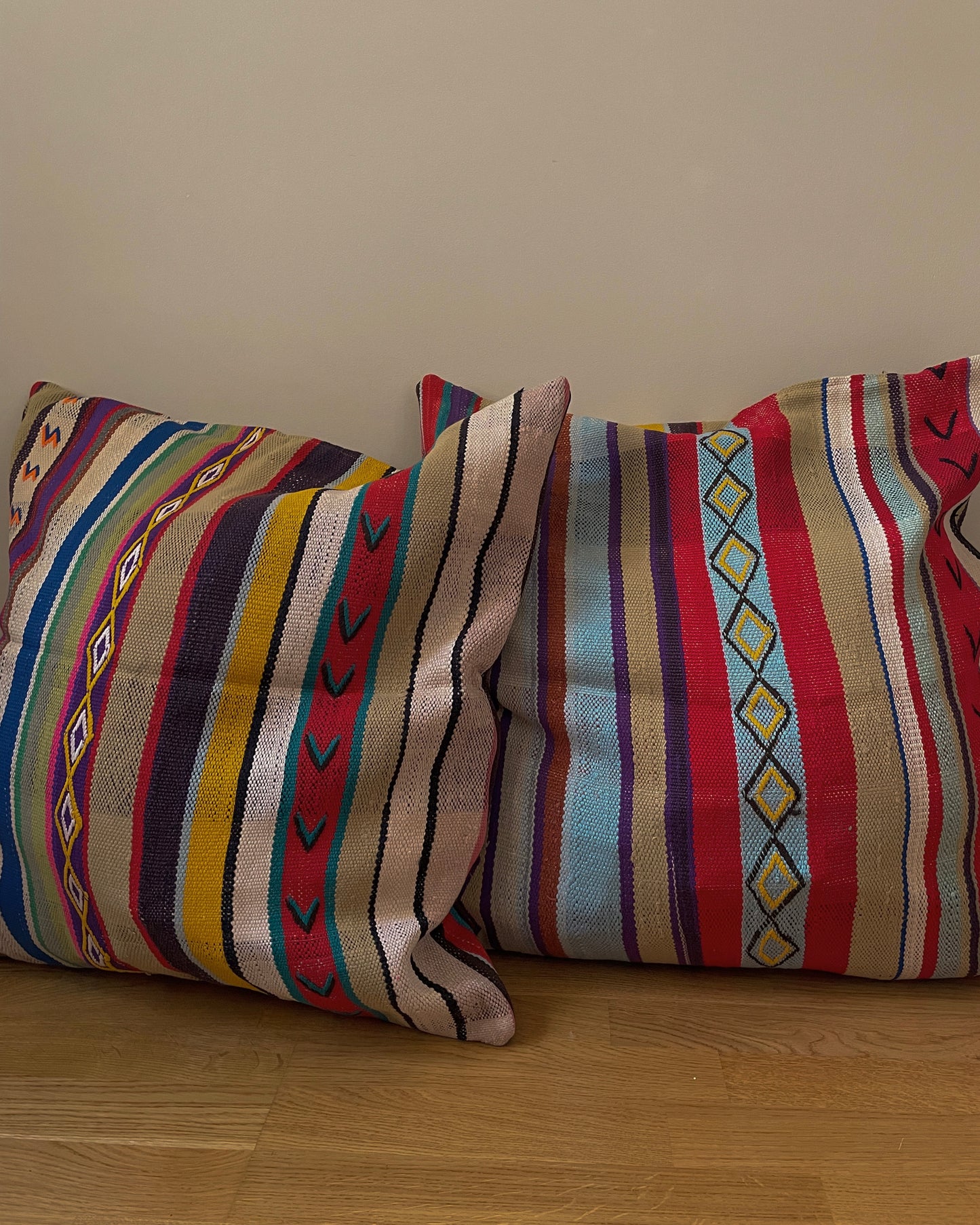 Vintage Handmade Oversized Cotton Striped Pillowcases Set
