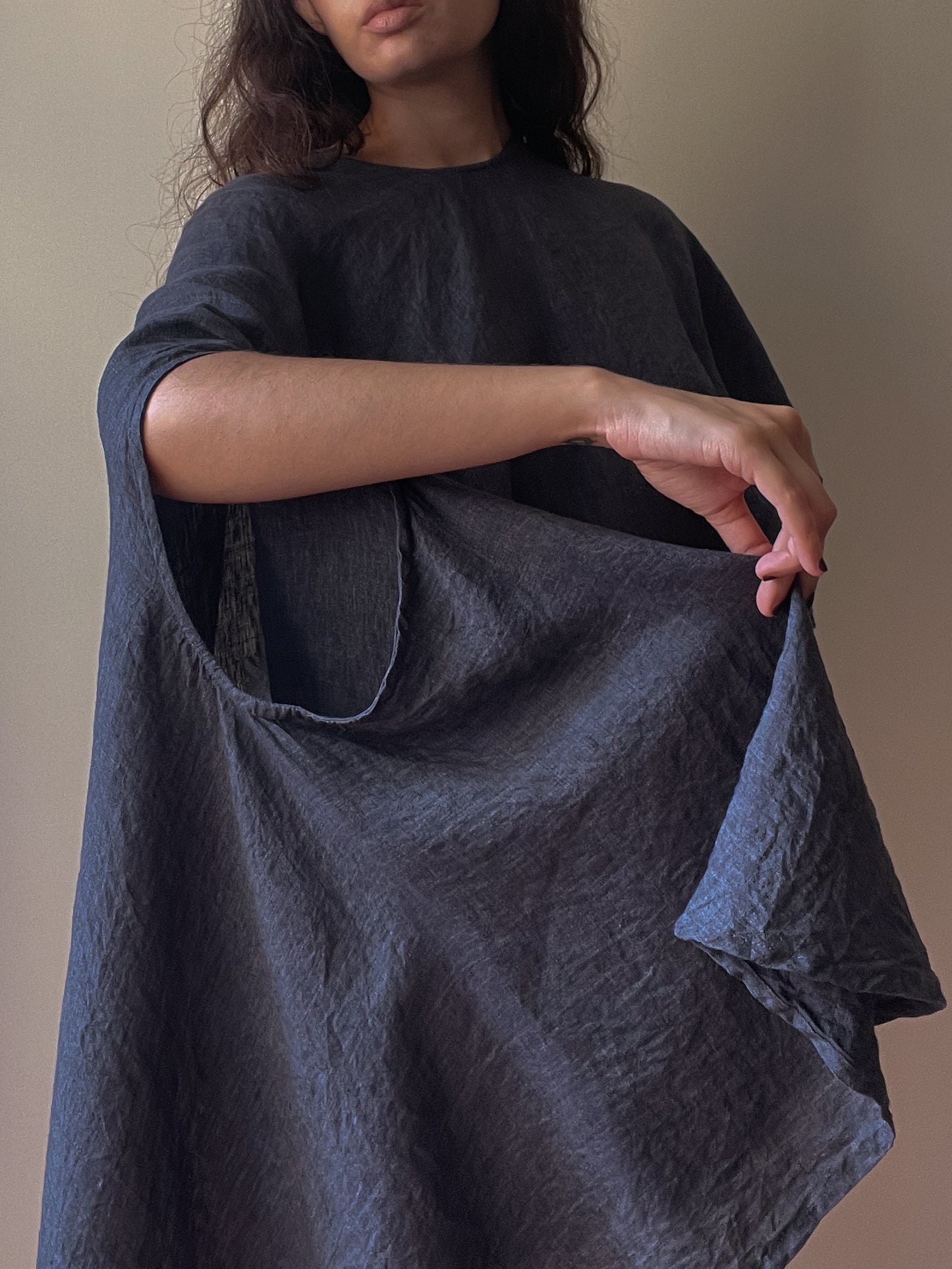 Vintage Designer Vuokko Grey Linen Asymmetrical Cape Top