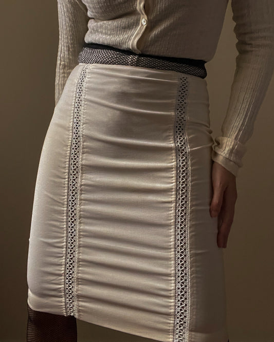 Vintage Designer Gianni Versace Cream Embroidered Trim Skirt