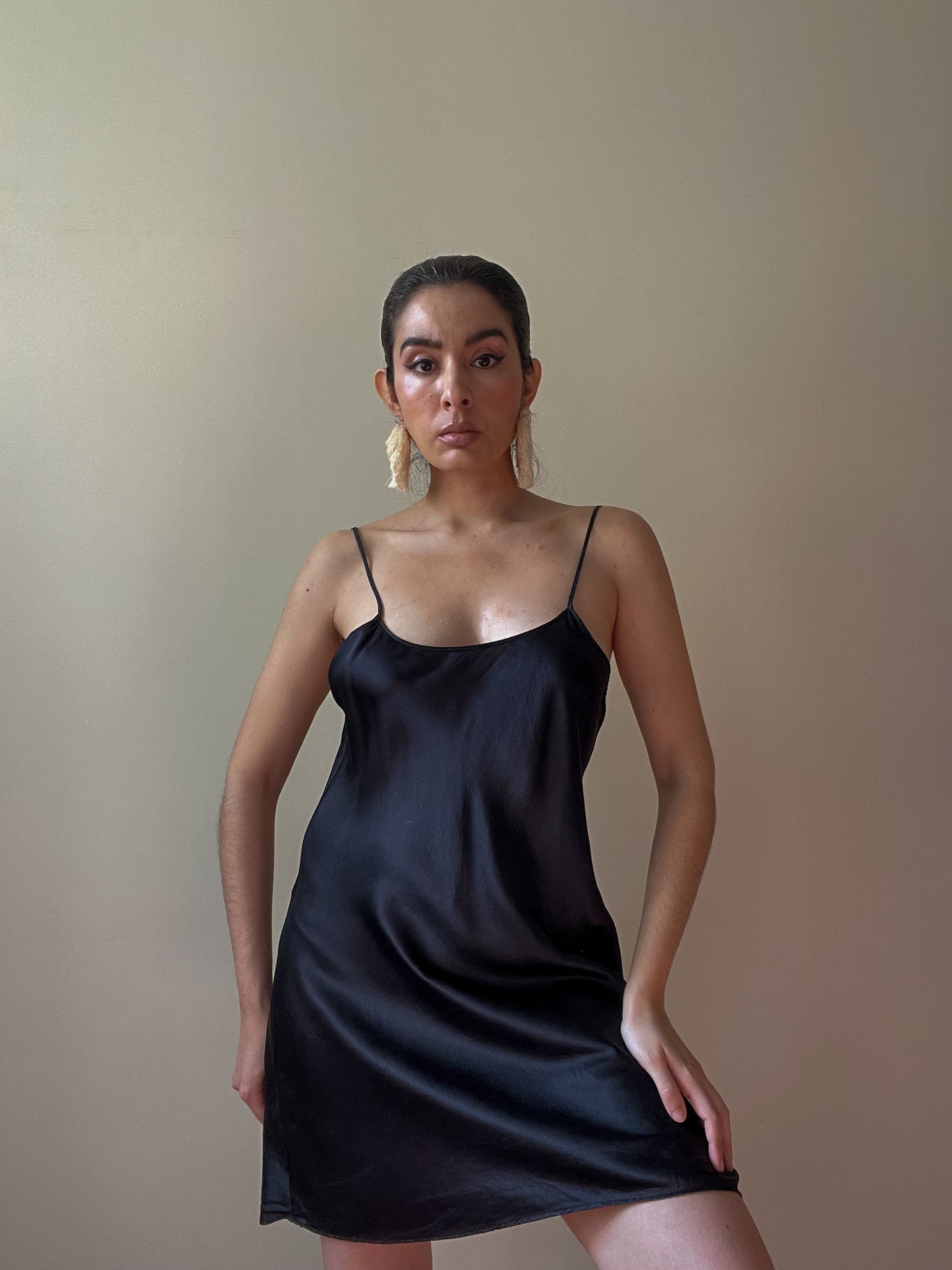 Vintage Black Silk Slip Dress