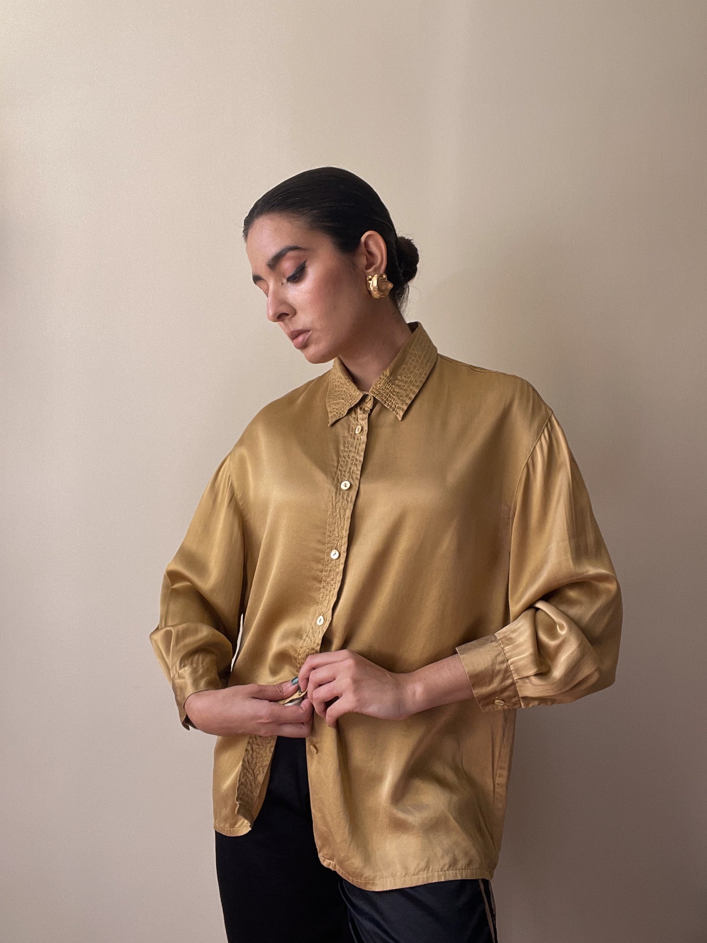 Vintage Designer Luisa Spagnoli Gold Satin Silk Top