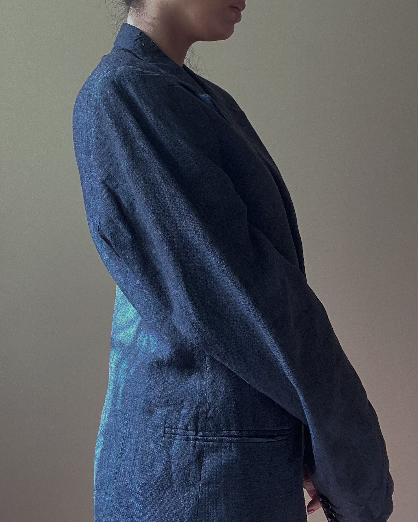 Vintage Oversized Navy Linen Blend Armani Blazer