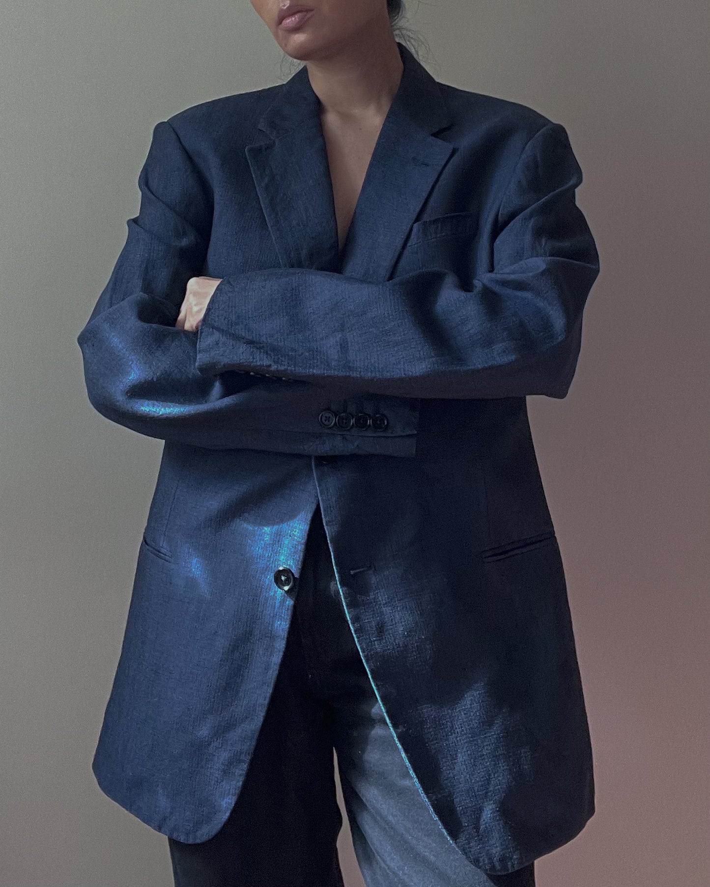 Vintage Oversized Navy Linen Blend Armani Blazer