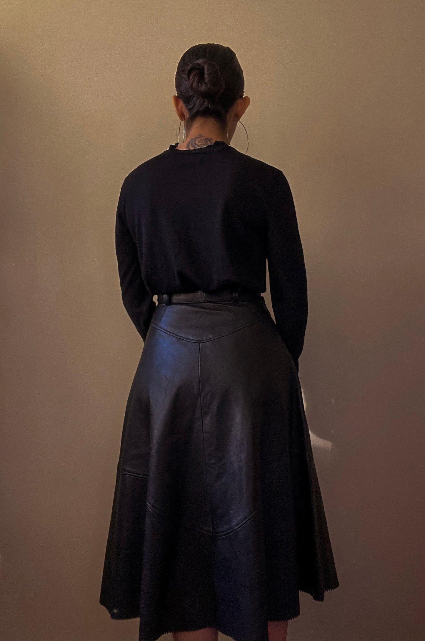 Vintage Black Leather Belted Skirt
