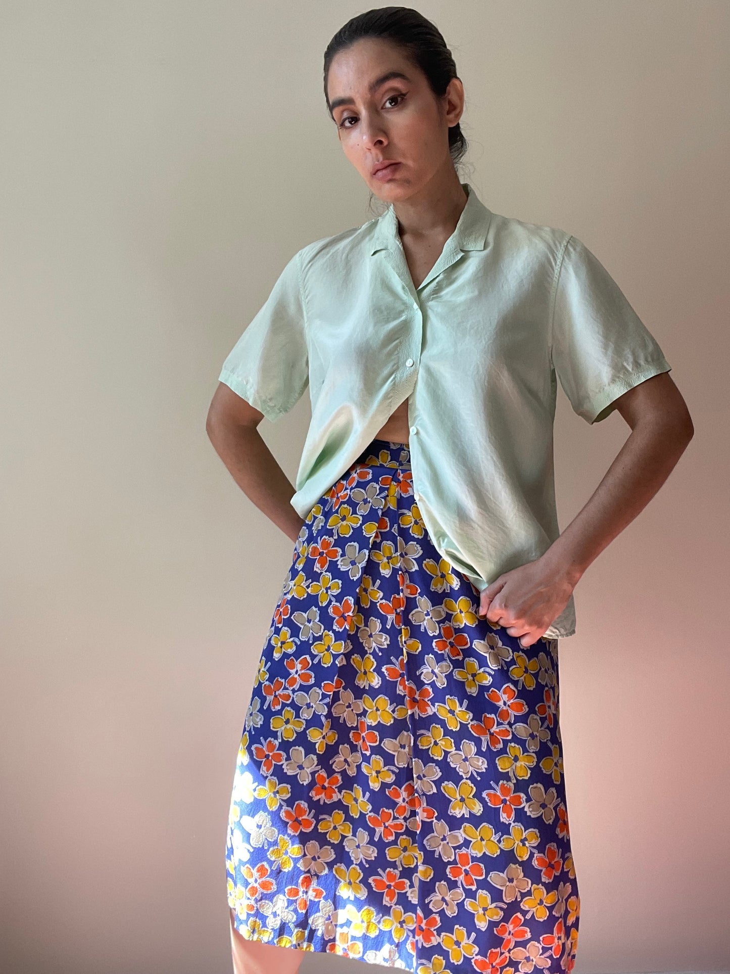 Vintage Floral Silk Skirt