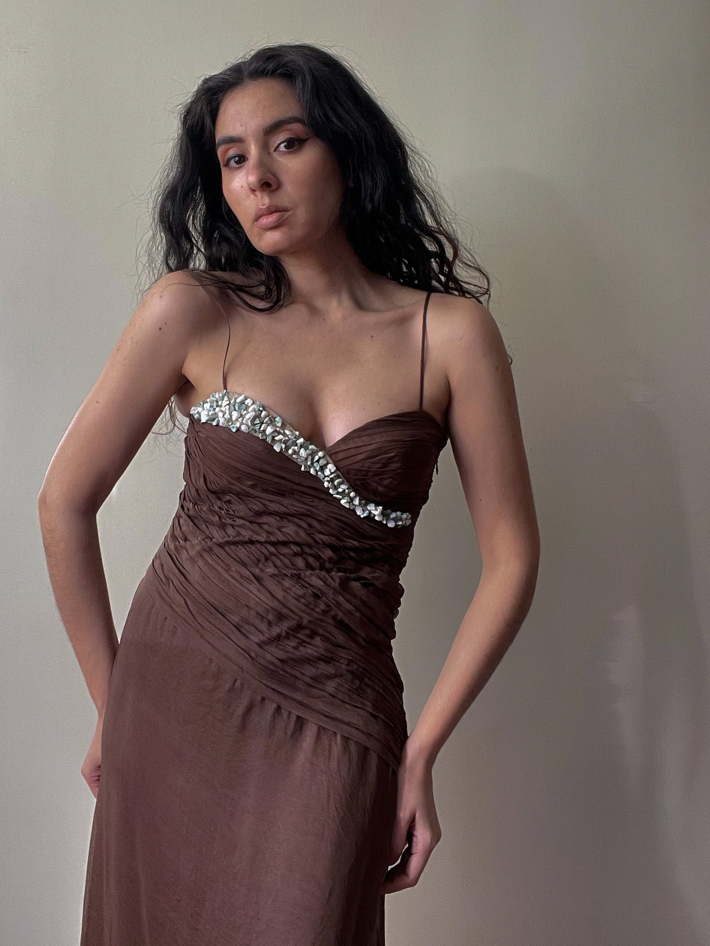 Vintage Designer La Perla Silk Chocolate Asymmetric Hem Dress