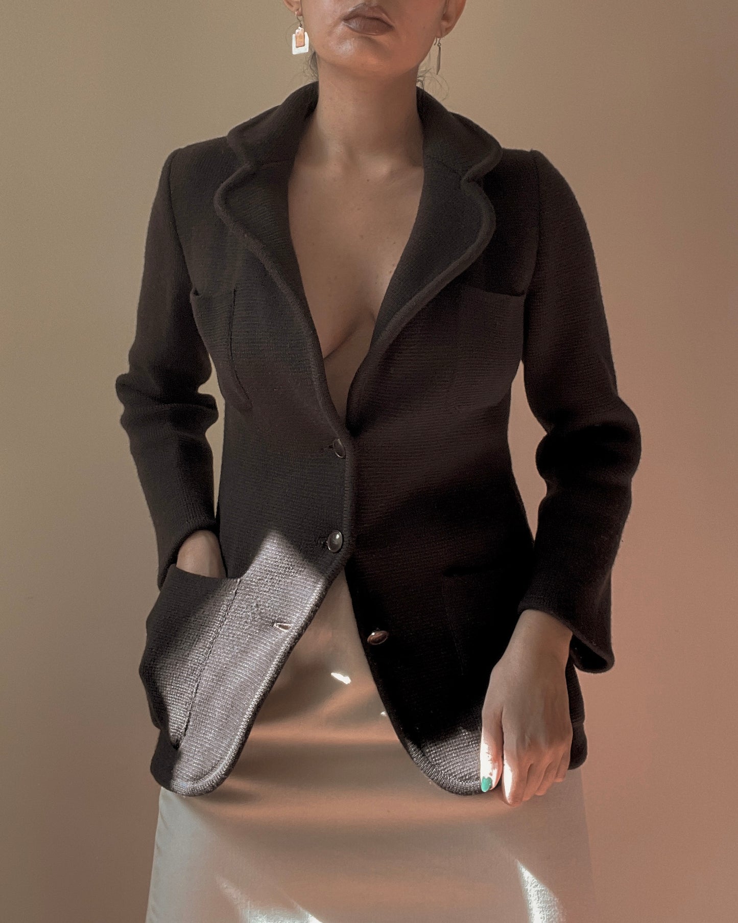 Vintage Designer Yves Saint Laurent Brown Knit Blazer