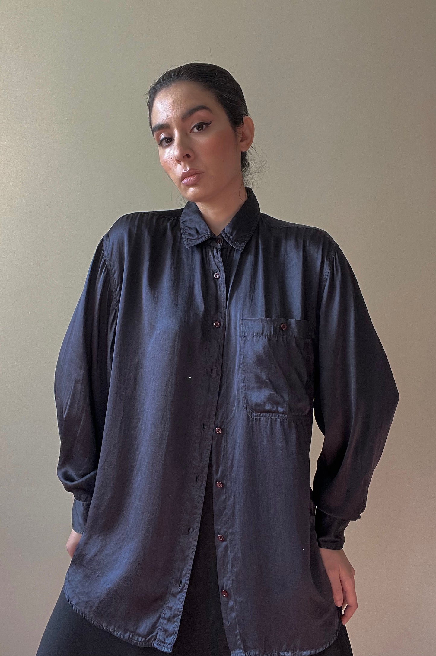 Vintage Black Silk Satin Shirt