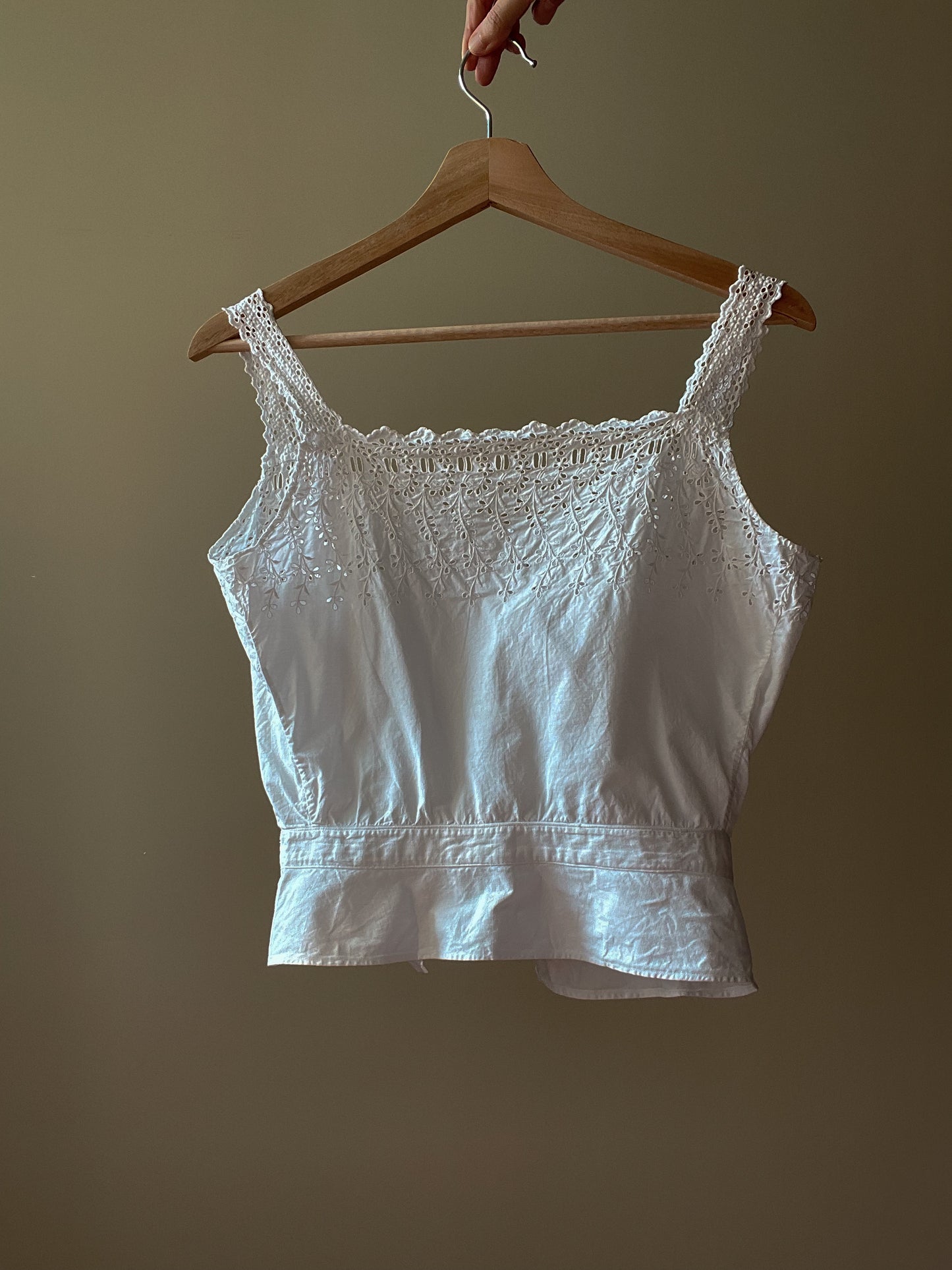 Antique White Cotton Embroidered Tank Top